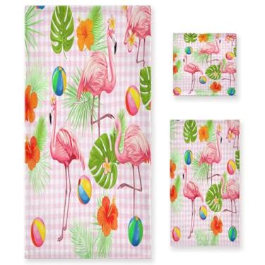 Imagem de xigua Flamingos Conjunto de toalhas de banheiro absorventes macias 3 peças toalha de banho toalha de mão toalhas decorativas para banheiro, academia, hotel, praia, piscina