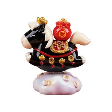 Imagem de FENNYYAR Estátua de cavalo de resina Ano Novo Feng Shui Enfeite de mesa, 6,5 cm, 6,5 cm, mascotes de decoração chinesa de desenho animado rotativo