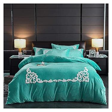 Imagem de Conjunto de capas de edredom duplas, conjunto de capa de edredom, lençol de cima de flanela quente, super macio, espesso, inverno, cama de casal, sem rugas e resistente a manchas (verde casal)