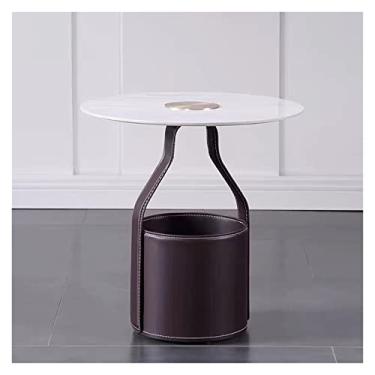 Imagem de Mesa lateral minimalista sofá criativo lazer pequena mesa redonda sala de estar armazenamento pequena mesa de centro mesa de salão (cor: 1) (4)