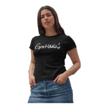 Imagem de Camiseta Gratidão Fé Jesus Evangélica Gospel Feminina Baby Look - Blac