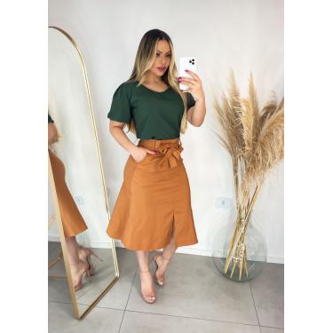 Imagem de Saia Midi Evasê Caramelo Tecido Bengaline - Vilma Valentti