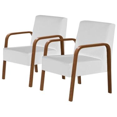 Imagem de Kit 2 Poltronas Jade Braço Madeira Courino. Branco