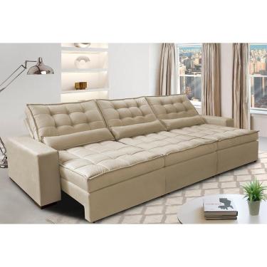 Imagem de Sofá Retrátil E Reclinável 3,52m Com Molas Ensacadas Cama Inbox Gold Tecido Suede Velusoft Bege