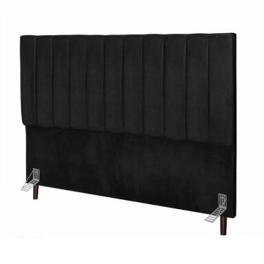 Imagem de Cabeceira Estofada Cama King Box 195 Cm Catarina Linho E Frame preto
