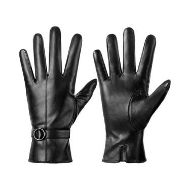 Imagem de Luvas Femininas De Couro Quentes Para Inverno Com Tela Sensível Ao Toq