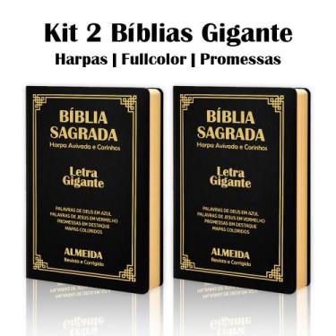 Imagem de Kit 2 Biblias Sagrada Letra Gigante Luxo Popular - Preta - Com Harpa -