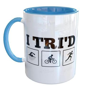 Imagem de Caneca Porcelana Triathlon Esporte - Pense Canecas, Azul Claro