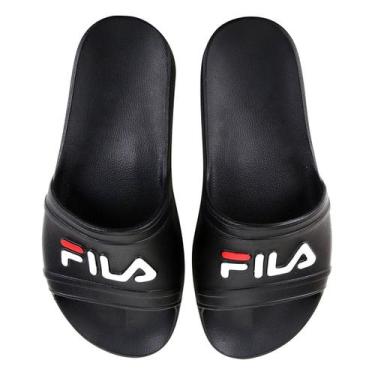 Imagem de Chinelo Slide Fila Sleek Feminino, Preto, Branco, 35