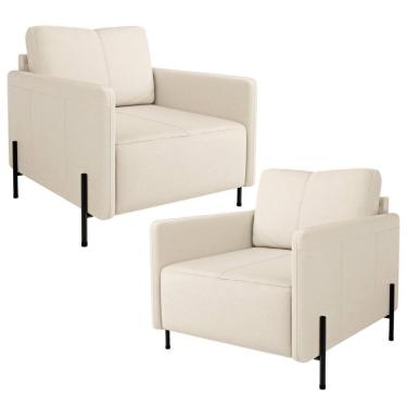 Imagem de Kit 2 Poltronas Decorativa Para Sala Living Pés Industrial Domani L06 Couro Off White - Lyam Decor