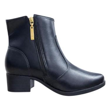 Imagem de Bota Moleca Feminina Cano Curto Saltinho Zíper Dourado Conforto, Preto