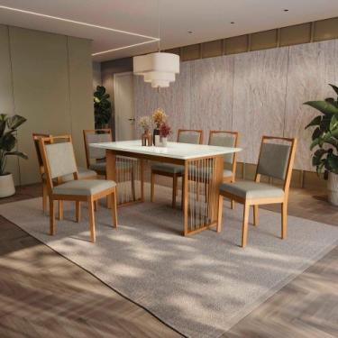 Imagem de Conjunto Sala de Jantar Lina em Madeira Maciça 6 Cadeiras Linho Fendi 