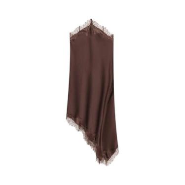 Imagem de Vestido Feminino De Renda Com Textura De Cetim, Alças E Barra Assimétr