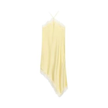 Imagem de Vestido Feminino De Renda Com Textura De Cetim, Alças E Barra Assimétr