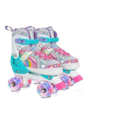 Imagem de Patins 4 roda c/ regulagem arco iris rosa 33-36 - ESM