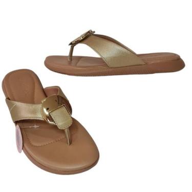 Imagem de Chinelo usaflex uc0903 conforto em couro dedo com dourado, 35