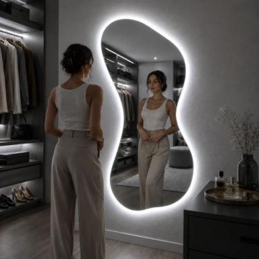 Imagem de Espelho Orgânico Grande 100x50 com LED Frio Parede Decorativo Sala Qua