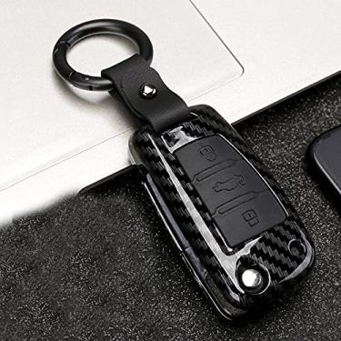Imagem de YJADHU ABS Car Key Case Cover Chaveiro Ring, apto para Audi C6 A1 A3 C5 Q3 B6 B7 B8 A4 A5 A6 A7 A8 Q5 Q7 R8 TT S5 S6 S7 S8 SQ5 RS5, B Carbon preto