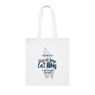Imagem de Bolsa Tote Stay At Home Cat Mom, para mãe de gato, presente para mãe de gato, bolsa de ombro para mãe de gato, bolsa de ombro para mãe de gato reutilizável, presente para mãe da filha favorita, filho e crianças, Branco