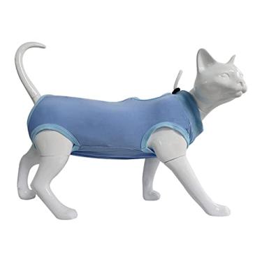 Imagem de 5 peças de terno de recuperação ajustável para gatos castrados e desmames, camisa cirúrgica pós-operatória para gatos machos e mulheres, E-collar substituto, azul, M(BUST34 cm)