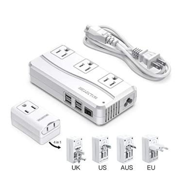 Imagem de ISELECTOR Adaptador universal de viagem, conversor de tensão de 250 W 220 V para 110 V com 8 portas de carregamento, conversor de adaptador de viagem internacional com adaptador de tomada mundial para