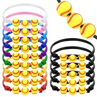 Imagem de 30 peças de pulseira de softball presentes de softbol lembranças de festa de beisebol ajustável inspirador esporte bola pulseira artesanal nó de corda pulseiras para menina criança adolescente jogador presente