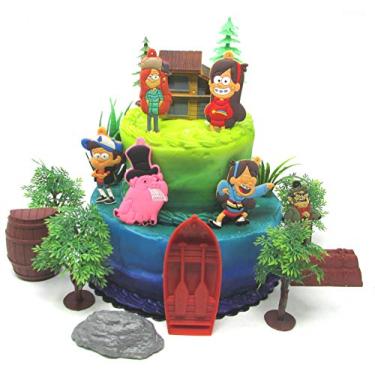Imagem de Gravity Falls Conjunto de topo de bolo de aniversário de luxo com personagens de outono e acessórios temáticos de gravidade