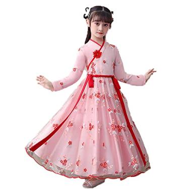 Imagem de Yajun Fantasias de cosplay Hanfu chinês chiffon bordado princesa clássica Tang terno 3-14 sim vestido retrô confortável de dança folclórica, vermelho, 110 cm