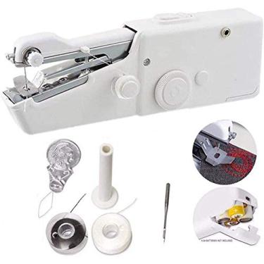 Imagem de Mini máquina de costura geral portátil manual elétrica máquina de costura para iniciantes de viagem roupas artesanato DIY atualizado