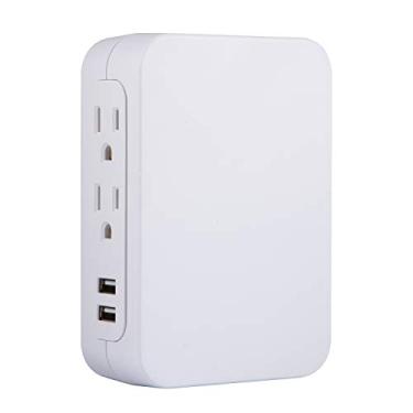 Imagem de GE Extensor de 5 saídas Pro com 2 portas USB, protetor contra surto, acesso lateral, adaptador de torneira de parede, 3 pontas, 560 Joules, ultra-carregamento de 2,4 AMP/12 watts, garantia, listado pela UL, branco, 38314