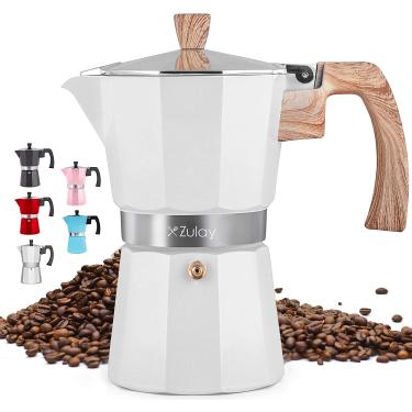Imagem de Zulay Classic Stovetop Espresso Maker for Great Flavored Strong Espresso, Classic Italian Style 5.5 Espresso Cup Moka Pot, Makes Delicious Coffee, Easy to Operate &amp; Quick Cleanup Pot (Branco)