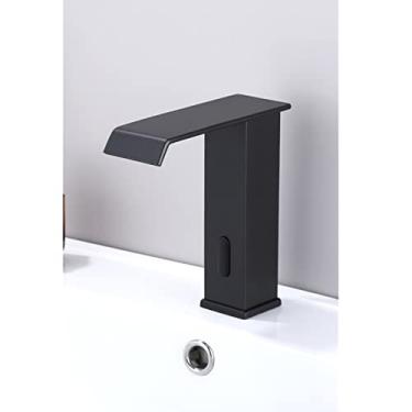 Imagem de Torneira de lavatório com sensor inteligente Torneira de lavatório com sensor automático em cascata Torneira de banheiro Torneira de pia de banheiro Torneira de lavatório,Preto Curto B,1