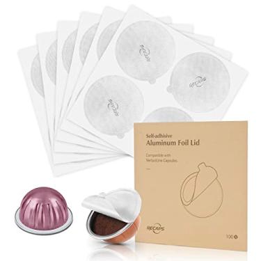 Imagem de RECAPS Tampas de alumínio para reutilizar cápsulas de café compatíveis com Nespresso VertuoLine 120 peças de 62 mm (cápsulas de café não incluídas)