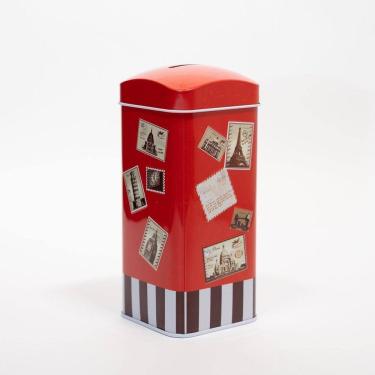 Imagem de Cofre Metal Lata Porta Moeda Decorativo Cartões Postais 16cm