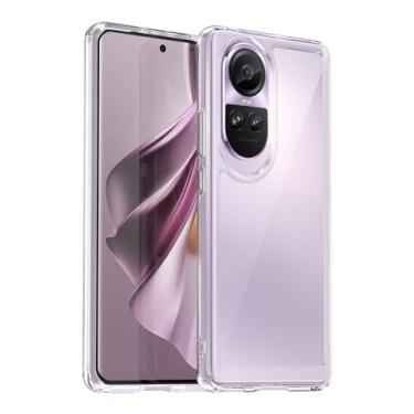 Imagem de Capa para Oppo Reno10 Pro, botão de pressão flexível, capa transparente, anti-impressões digitais. Proteção total de 360° - transparente