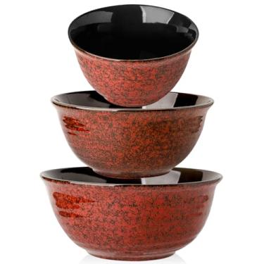 Imagem de Hasense Conjunto de 3 tigelas de mistura, conjunto de tigelas de servir Procelain para cozinhar, assar, tigelas grandes para saladas, frutas, 2,1/1,5/1,0 Qt, lavável na lava-louças e no micro-ondas,