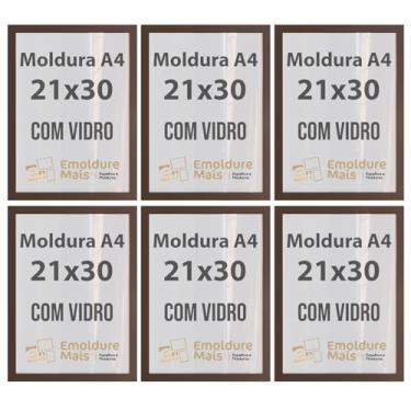 Imagem de Kit 6 Molduras A4 21x30 cm Com Vidro para Certificados Diplomas Fotos Quadros Decorativos temos cores Branca Preta Dourada Tabaco (Tabaco)