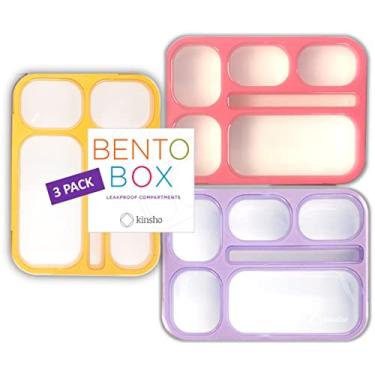 Imagem de Lancheiras de 6 compartimentos. Lancheiras para lanches Bento Box para crianças, meninos e meninas adultos. Recipiente de controle de porção para planejamento de refeições escolares e creches. À prova de vazamentos. Conjunto de 3, rosa, roxo, laranja