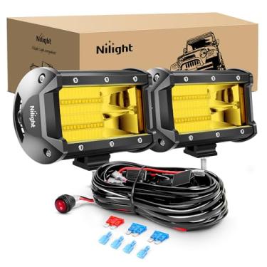 Imagem de Nilight - Barra de luz LED ZH304, 2 peças, 12 cm, 72 W, 10800 lúmens, luz amarela para neblina, luzes off-road com kit de chicote de fiação 16AWG, 2 condutores, 2 anos de garantia