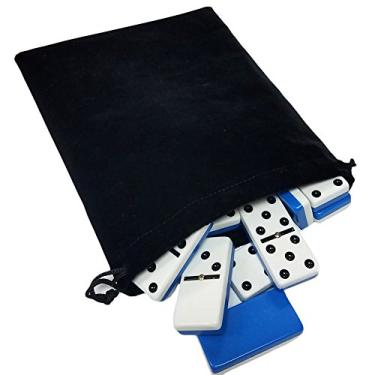 Imagem de Domino Double Six 6 Two Tone Blue and White Tiles Jumbo Tournament Professional Size with Spinners in Black Elegant Velvet Bag