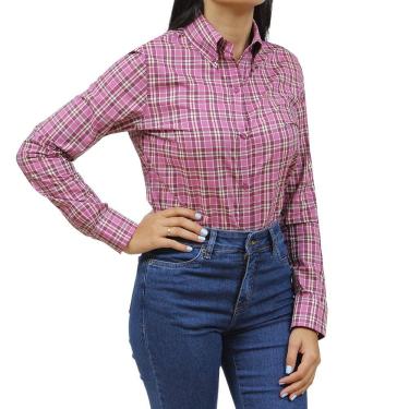 Imagem de Camisa Feminina Xadrez Rosa Manga Longa Tassa 34126