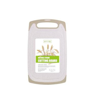 Imagem de Zzsbrm Tábua de corte para cozinha, tábua de corte de fibra de palha de trigo, segura para máquina de lavar louça, com sulcos de suco para carne, vegetais, alça de fácil aderência, superfície