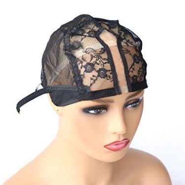 Imagem de BTWTRY Touca de peruca U Part para fazer perucas com alça ajustável tamanho médio preto domo malha tecelagem touca peruca para mulheres e meninas perucas DIY (1 peça, preto)