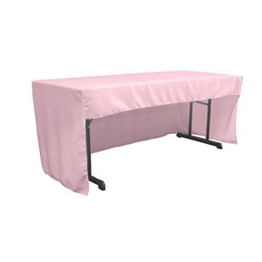 Imagem de LA Linen Toalha de mesa ajustada de popelina de poliéster aberta nas costas para mesas de sala de aula, 244 x 76 x 76 cm, rosa claro