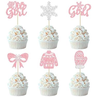 Imagem de 24Pcs Snowflake It's a Girl Cupcake Toppers Glitter Gloves Sweater Winter Frozen Cupcake Picks Wonderland Girls Birthday Baby Shower Cake Decorations Party Supplies Pink