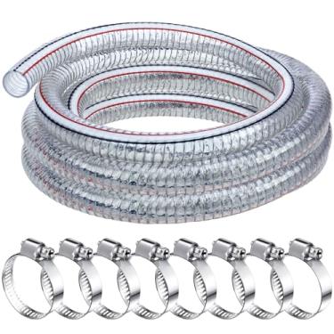 Imagem de Frienda Tubo flexível de fio de aço resistente com fixadores tubo de mangueira de drenagem de óleo de alta pressão PVC fio transparente reforçado para bomba de porão marinho de lago, jardim, piscina