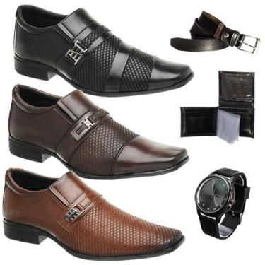 Imagem de Kit 3 Pares De Sapato Social Masculino + Relógio Careira e Cinto - Ide