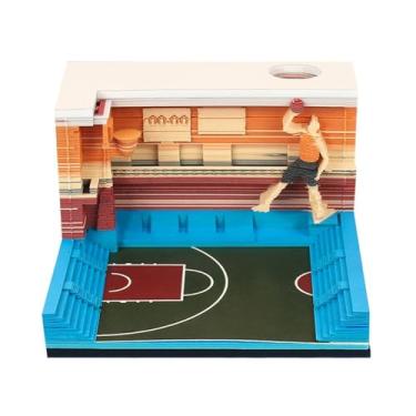 Imagem de Calendário 3D de quadra de basquete 2025, calendário de 2025, blocos de notas 3D, calendário de mesa de papel, bloco de notas faça você mesmo, escultura em papel para escola, escritório em casa
