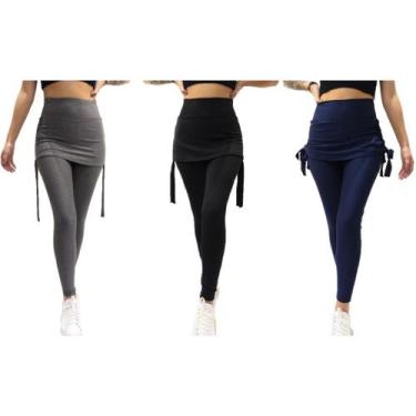 Imagem de Kit 3 Calças Legging Com Saia Tapa Bumbum Academia Ginástica - Bella N