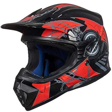 Imagem de ILM Capacetes de motocicleta para adultos motocross ATV Dirtbike BMX MX Offroad Capacete de motocicleta de rosto inteiro, aprovado pelo DOT modelo 128S (vermelho preto, adulto-3GG)